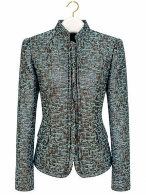 ARMANI COLLEZIONI Metallic Tweed Blazer Jacket Aqua Blue Bronze US 6 IT 42 Silk